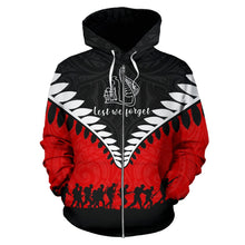 Load image into Gallery viewer, New Zealand Lest We Forget Zip Up Hoodie Black Red