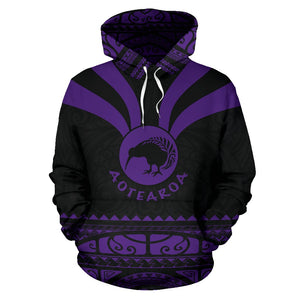 Maori Aotearoa Silver Fern Hoodie Violet -  Medal Version