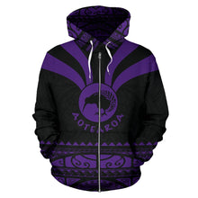 Load image into Gallery viewer, Maori Aotearoa Silver Fern Zip Up Hoodie Violet -  Medal Version