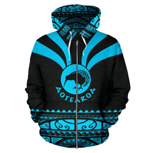 Load image into Gallery viewer, Maori Aotearoa Silver Fern Zip Up Hoodie Blue -  Medal Version
