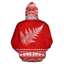 Load image into Gallery viewer, Maori Aotearoa Silver Fern Zip Up Hoodie Red -  Medal Version