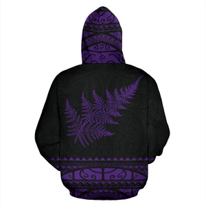 Maori Aotearoa Silver Fern Hoodie Violet -  Medal Version