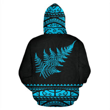 Load image into Gallery viewer, Maori Aotearoa Silver Fern Zip Up Hoodie Blue -  Medal Version