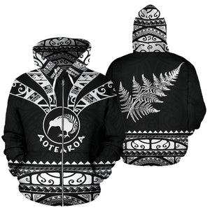 Maori Aotearoa Silver Fern Zip Up Hoodie White -  Medal Version