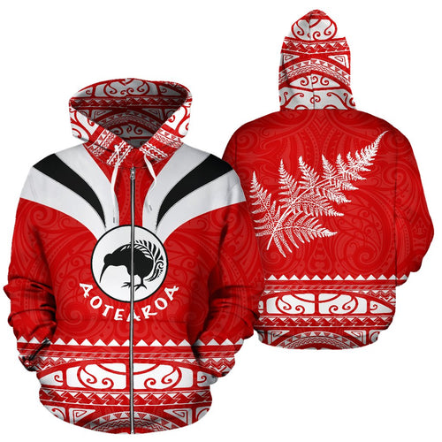 Maori Aotearoa Silver Fern Hoodie Red -  Medal Version