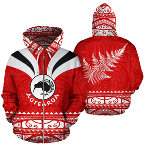 Maori Aotearoa Silver Fern Hoodie Red -  Medal Version