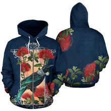 Load image into Gallery viewer, New Zealand Tui and Pohutukawa  Zip Up Hoodie by ByDesignByus for Men and Women