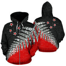 Load image into Gallery viewer, New Zealand Silver Fern Zip Up Hoodie Black Red